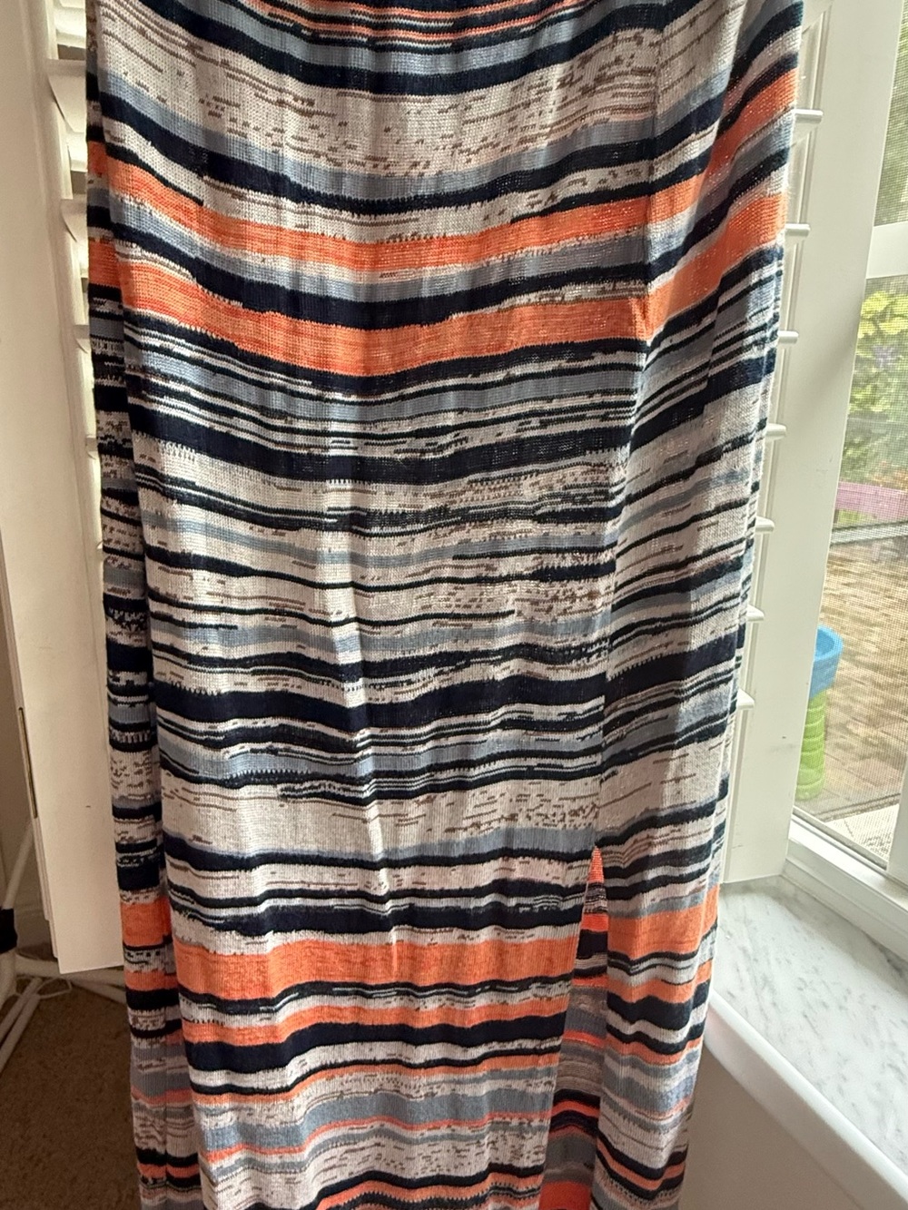 BCBGMaxAzria Navy, Orange & White Striped Maxi Skirt